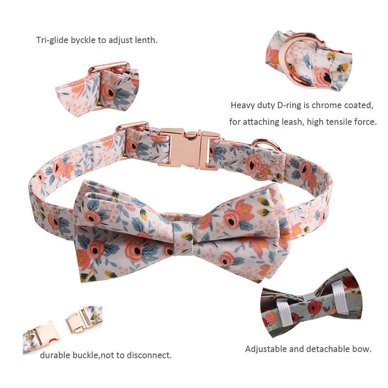 FEimaX Dog Collar Floral Pattern Custom Dog Collars with Bow Tie Quick Release Stainless Steel Buckle Removable Festival Gift Pet Collars - Soft & Comfy for Small Medium Large Pets Pea Green Flower L - PawsPlanet Australia