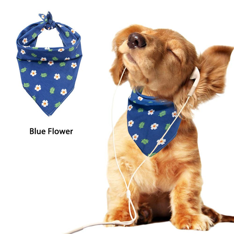 [Australia] - CAROLLIFE Dog Bandana – 1Pc-2Styles Washable and Reversible Triangle Bibs Scarfs, Multi Coloured Neckerchief Kerchief for Small&Medium&Large Pet Dogs Cats blue flower 