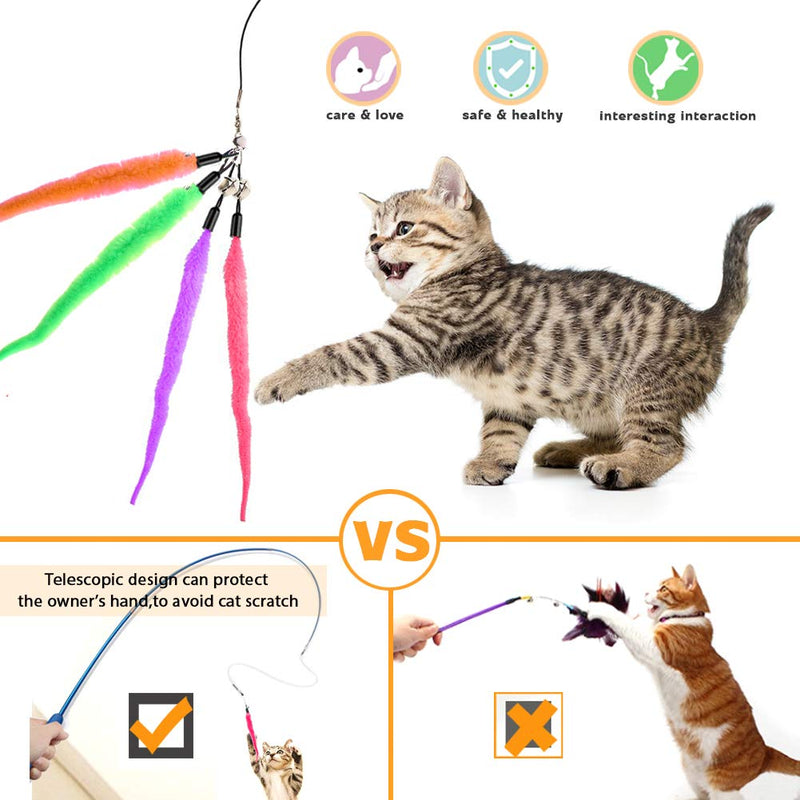 [Australia] - Retractable Cat Toys Wand with 5 Piece Teaser Refills, Interactive Cat Feather Toy for Cat Kitten Having Fun Exerciser Playing Blue 