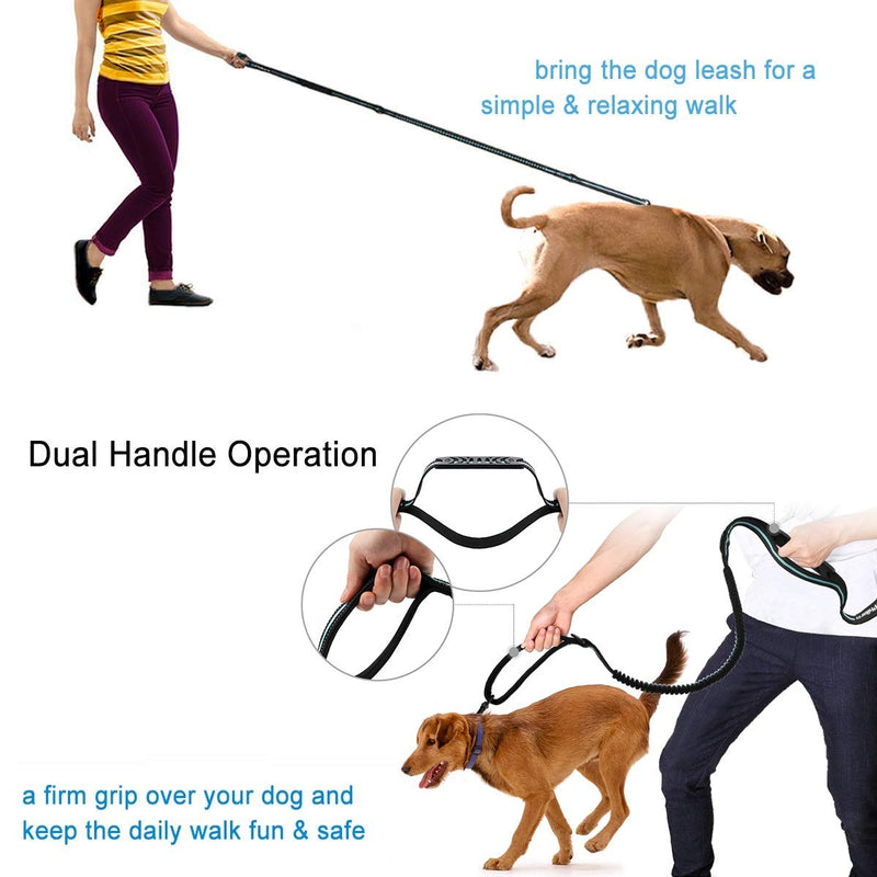 PHILORN Bungee Dog Lead (47"-67" Retractable), Shock Absorbing Leash Rope Dog Lead that Softens Pulls with Soft Padded Handle & Traffic Control Handle, Reflective Threads for Small, Medium, Large Dogs - PawsPlanet Australia