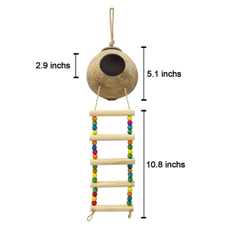 BRODUX Hanging Coconut Hanging Bird House with Ladder, Parakeet Toys Coconut Fiber Hanging Bird House Cage, Used for Small Pet Cages for Small Animals to Play and Breeding Habitat - PawsPlanet Australia