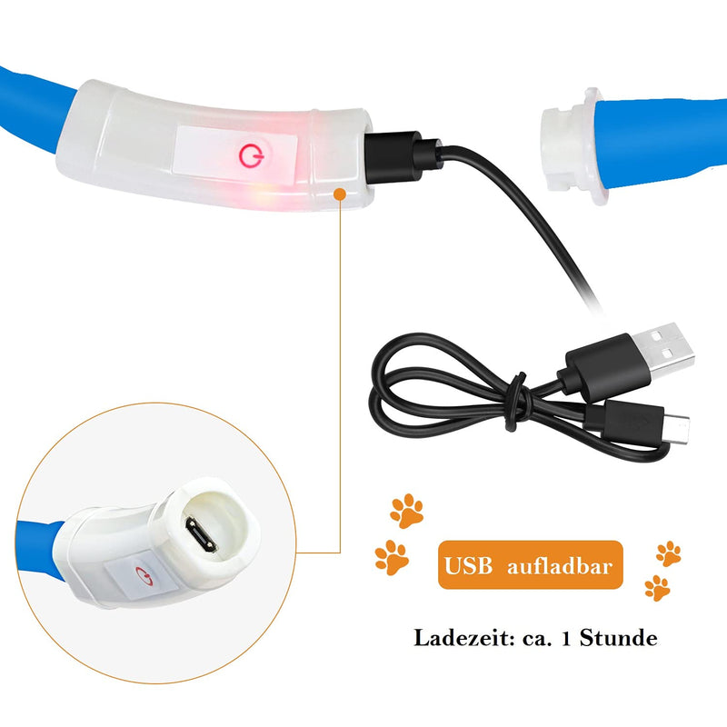 AnicollLED Dog Collar, USB Rechargeable Glowing Pet Safety Collars, Adjustable Cut to Any Size - Light Up Dog Collar for Small Medium Large Dogs and Cats- 3 Modes 12 Lights(Blue) Blue - PawsPlanet Australia