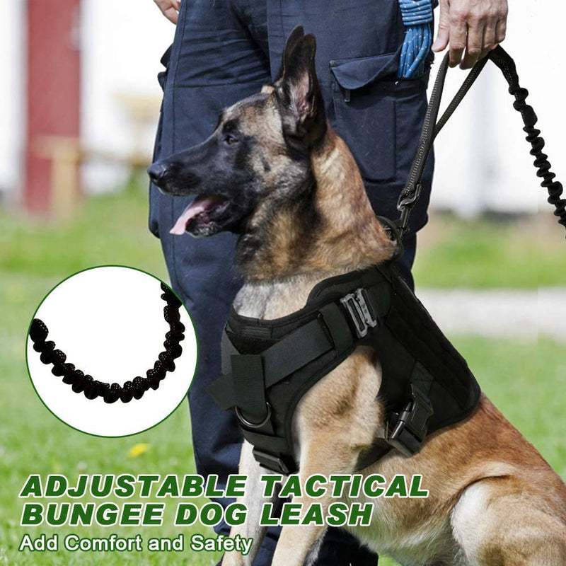 [Australia] - SunteeLong Tactical Bungee Dog Leash Nylon Adjustable Tactical Leash for Dogs New Stronger Clasp,Two Safty Control Handles for Medium Large Breed Dogs black 