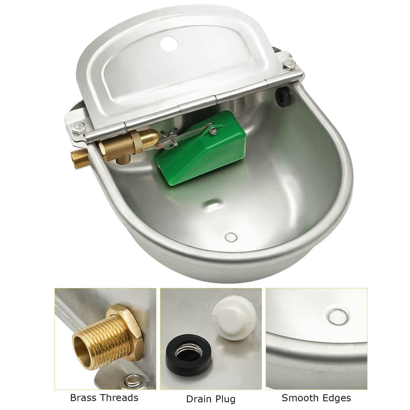 MACGOAL Stainless Steel Automatic Waterer Bowl with Brass Float Valve and Drain Plug, Auto Float Water Bowl Water Trough for Livestock Dog Goat Pig Waterer - PawsPlanet Australia