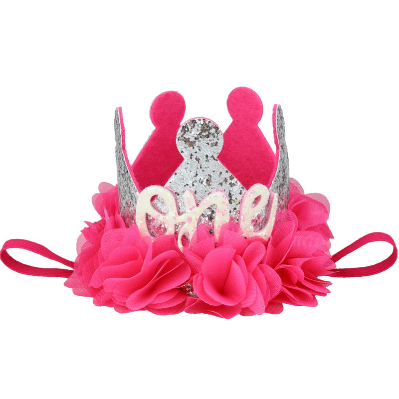 [Australia] - Aillion Dog Cat 1st Birthday Hat Crown Shaped and Shiny Bowtie Collar Rose Red and Silver 