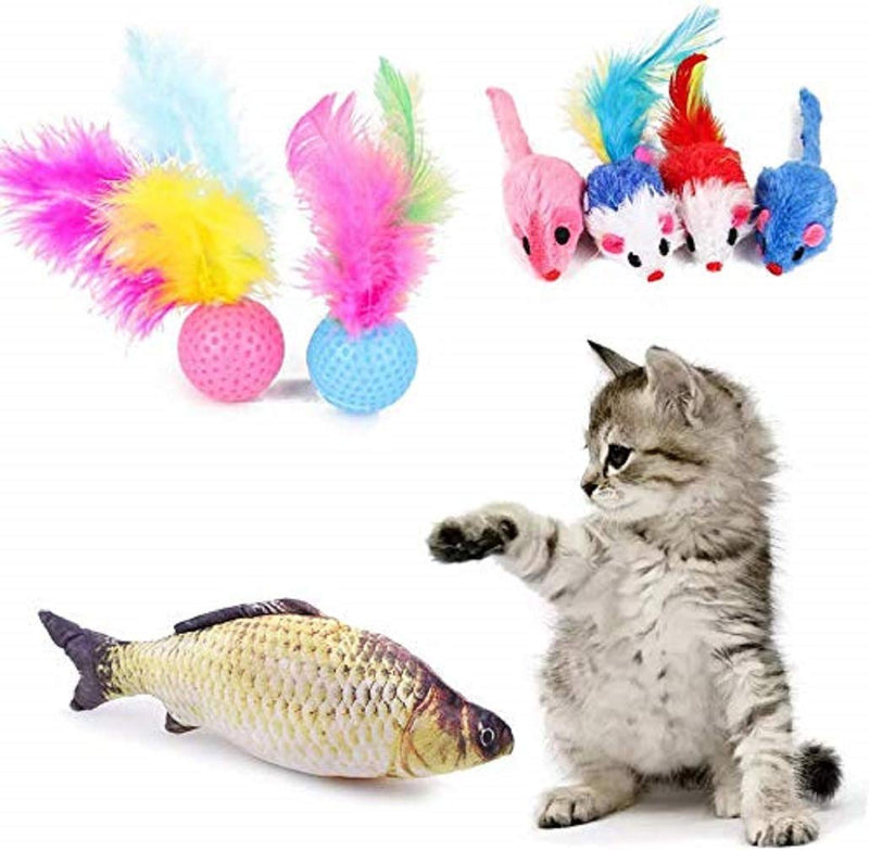 [Australia] - PURSUE 28 Pcs Cat Toys Kitten Toys Assorted, Cat Tunnel Catnip Fish Feather Teaser Wand Fish Fluffy Mouse Mice Balls and Bells Toys for Cat Puppy Kitty with Storage Bag 