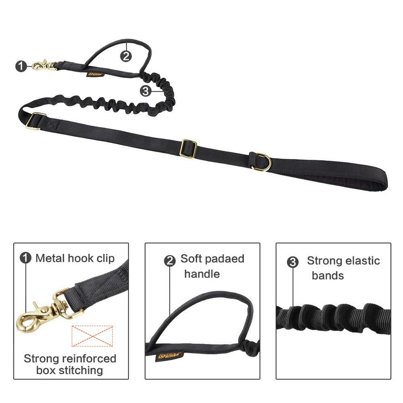 EXCELLENT ELITE SPANKER Tactical Dog Lead Bungee Leash Military Training with Traffic Control Handles(Black) Black - PawsPlanet Australia