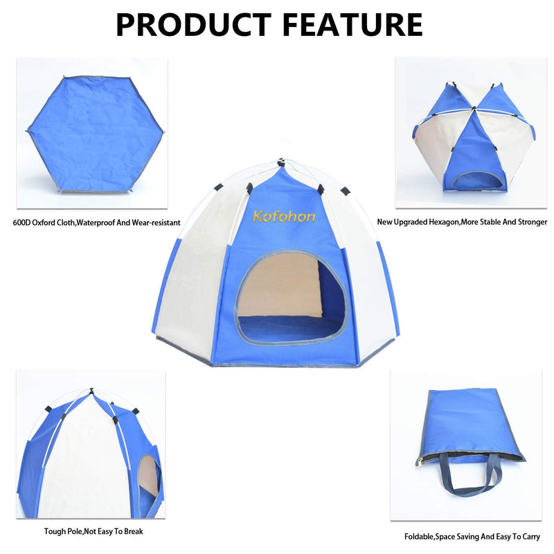 KOFOHON Dog& Cat Tent Foldable Pet Outdoor Camping House,Suitable for Animals Under 22lbs Blue and Gray - PawsPlanet Australia