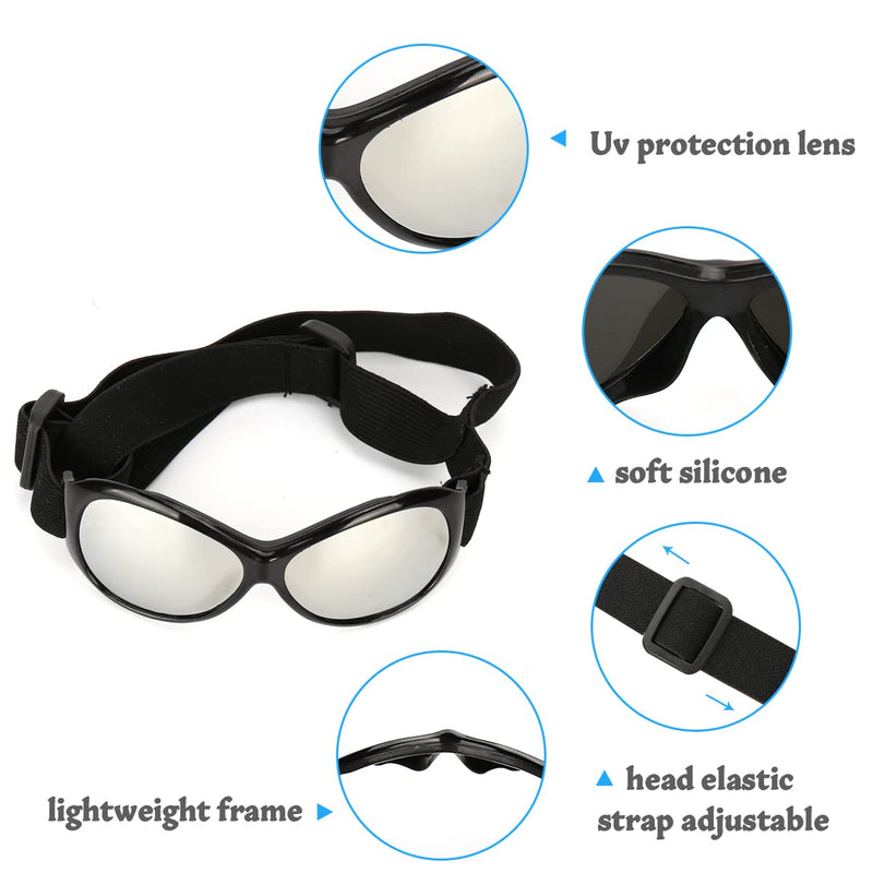 Flantor Dog Goggles, UV Protection Dog Sunglasses Windproof Pet Glasses with Adjustable Strap, Anti-Fog Doggy Sunglasses for Medium or Large Dogs and Cats Black Frame & Gray Lens - PawsPlanet Australia