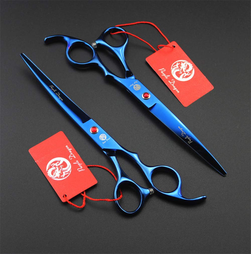 Purple Dragon Professional 7.0 inch 4PCS Pet Grooming Scissors Kit Japan Premium Steel Straight & Curved & Thinning Blade Dog Hair Cutting Shears Set with Case Blue - PawsPlanet Australia