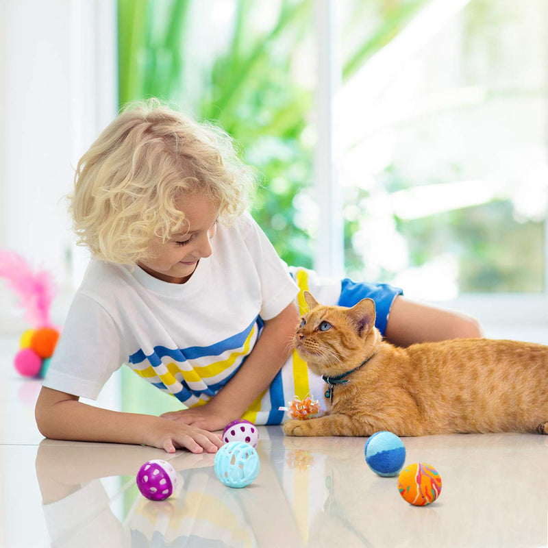 POPETPOP 18Pcs Cat Toys Assortments, Interactive Kitty Cat Ball Toys With Bell, Feather, Crinkle, Plush, Knit For Indoor - PawsPlanet Australia