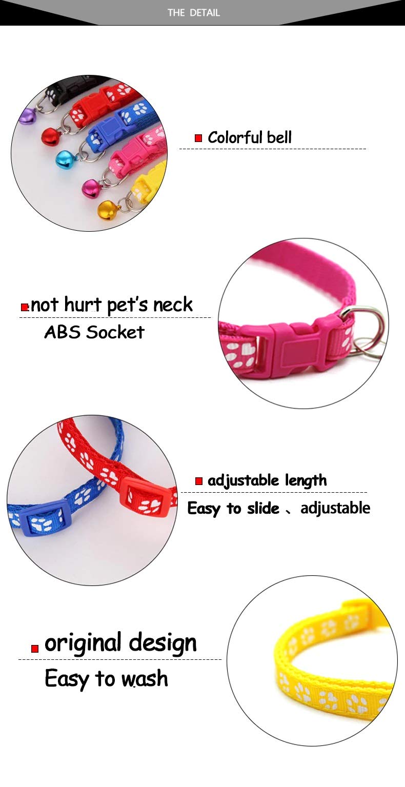 Doggie Style Store Small Dog Puppy Pet Cat Kitten Collar Pawprint Colours Whelping ID Nylon with Bell Adjustable Quick Release Clip Buckle Black - PawsPlanet Australia