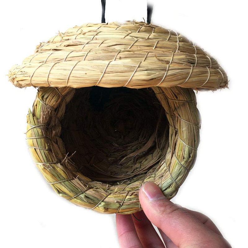 [Australia] - Birdcage Straw Simulation Birdhouse 100% Natural Fiber - Cozy Resting Breeding Place For Birds - Provides Shelter From Cold Weather - Bird Hideaway From Predators - Ideal For Finch & Canary(Large) 