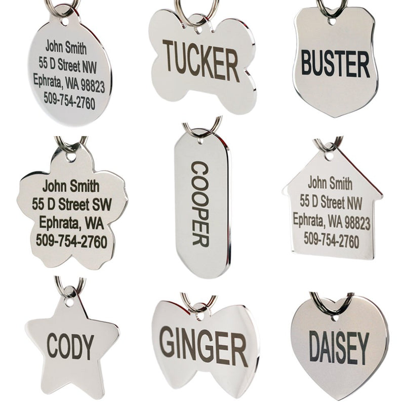[Australia] - GoTags Pet ID Dog Tags. Stainless Steel. Custom Engraved. Includes up to 8 Lines of Personalized Text with Front and Backside Engraving. Regular Dog Bone 