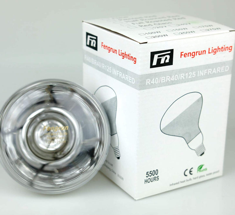 [Australia] - Fengrun Lighting 150 Watt / 250 Watt, Hard Glass(Water Proof), R125 Clear, Infrared Heating Bulb, for Swine & Poultry 150W 