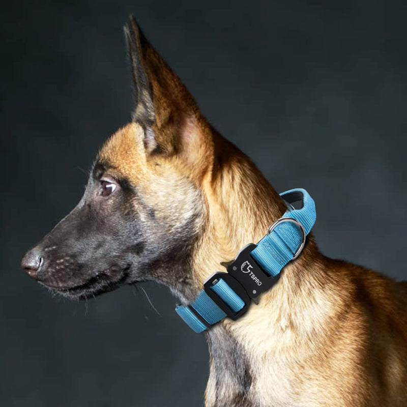 TSPRO Premium Dog Collar with Handle Thick Adjustable Dog Collar Heavy Duty Quick Release Metal Buckle Dog Collar for Small or Medium to Extra Large Dogs(Blue-M) Handle Version-Size M-(Adjustable37-46cm) Blue - PawsPlanet Australia