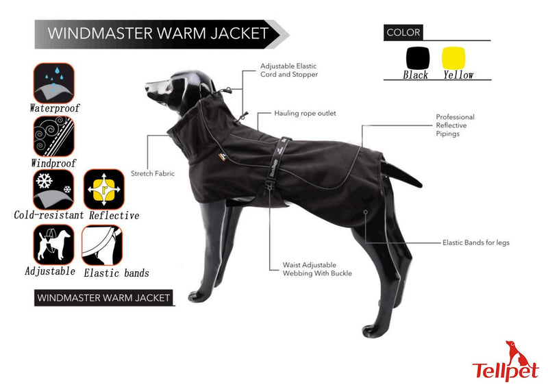 [Australia] - Tellpet Dog Jacket Fleece Dog Cold Weather Coats Reflective Waterproof Jackets M(Chest:25.5-31.5",Back Length:16") Black 