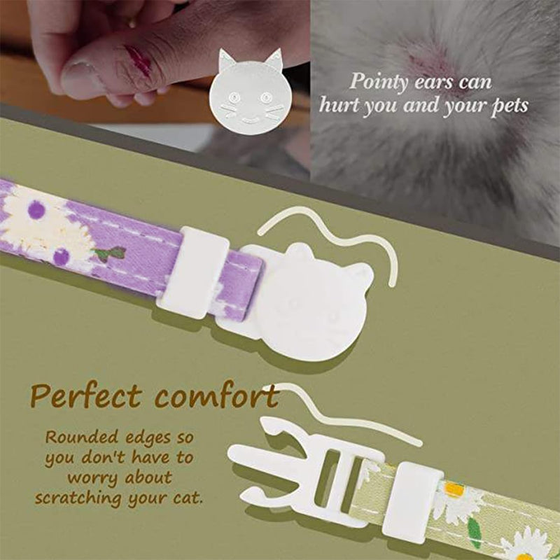 ASYKNM 2 Pack Cotton Cat Collars with Bells, Purple and Green Flower Pendant, Cute Accessories for Girls and Boys, Perfect for Kittens of All Kinds. - PawsPlanet Australia
