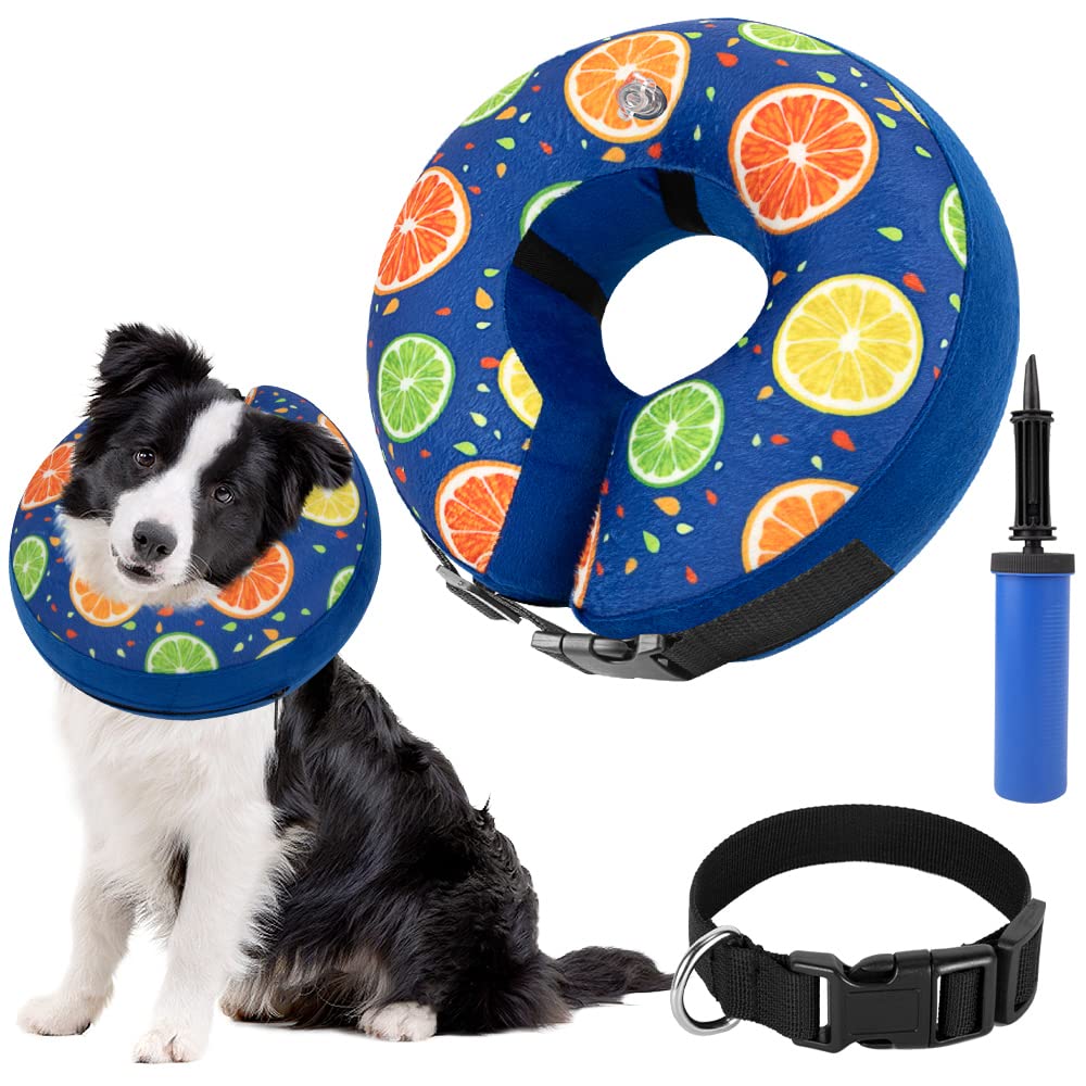 SlowTon Inflatable Dog Cone Collar After Surgery, Soft Adjustable Dog Neck Donut Collar for Small Medium Large Dogs Cats, Pet Recovery Cone E-Collar for Anti-Bite Lick Wound Healing (Lemon M+) Lemon Medium+ - PawsPlanet Australia