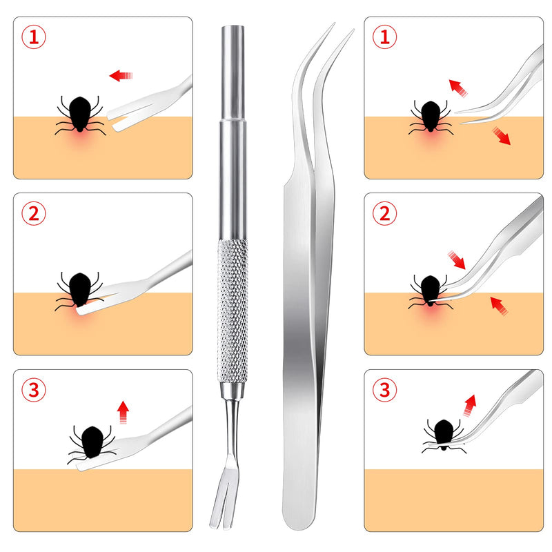 MELLIEX 6pcs Tick Remover Tool Set, Stainless Steel Tick Tweezers Pliers with Storage Box for Humans, Dogs, Cats - PawsPlanet Australia