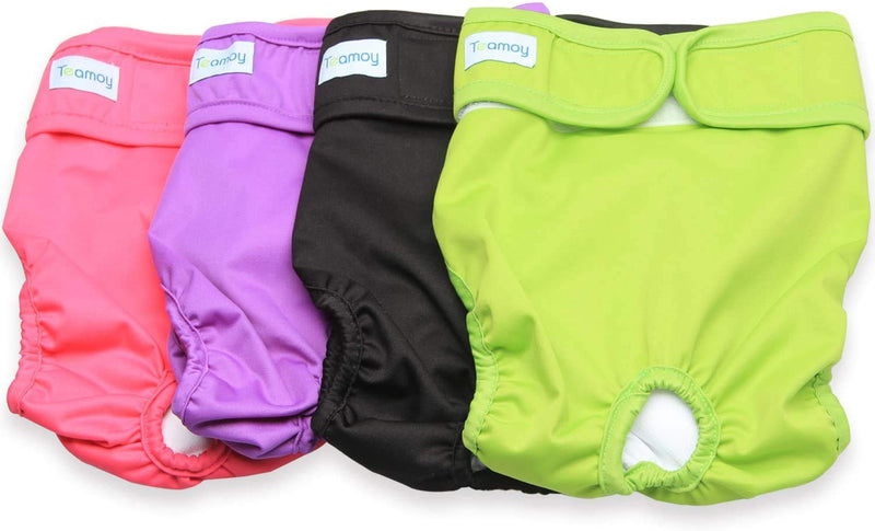 Teamoy 4pcs Pack Female Dog Nappies, Washable Dog Nappies Dog Sanitary Pants, Super-Absorbent and Comfortable, L1 L1(Fit 48.3- 68.6cm Waist) Black + Green + Rose + Purple - PawsPlanet Australia