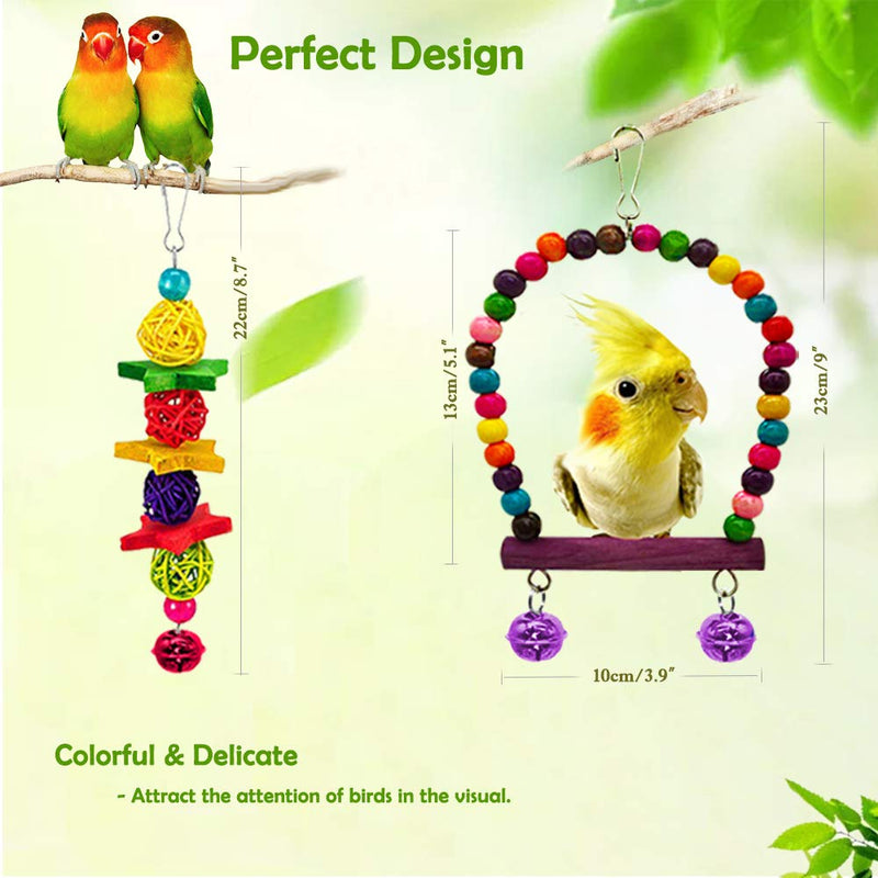 MERYSAN 8Pcs Bird Parrot Toys, Hanging Swing Chewing Perches with Bells Parrot Finch Toys, Hanging Cage Hammock Ladder Bell Toys for Small Parakeets Cockatiels, Conures, Macaws, Love Birds, Finches - PawsPlanet Australia