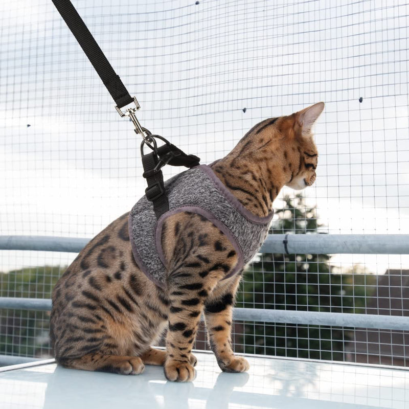 PUPTECK Ultralight Cat Harness and Leash for Walking - Escape Proof Adjustable Vest Harness for Kitten Puppies, Reflective for Safe at Night, Breathable Outdoor Vest X-Small Grey - PawsPlanet Australia