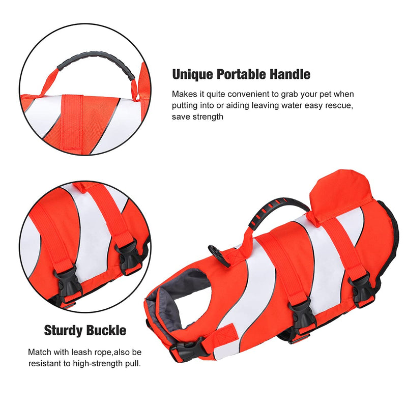 SONGWAY Dog Life Jacket Vest,Protection Swimsuit,Reflective Stripes Adjustable Swimwear,Life Jackets-Pool-Beach-Boating (Clownfish, M) Clownfish - PawsPlanet Australia