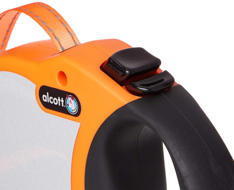 [Australia] - Alcott Visibility Retractable Reflective Belt Leash, 16' Long, Small for Dogs Up to 45 lbs, Neon Orange with Reflective Accents 