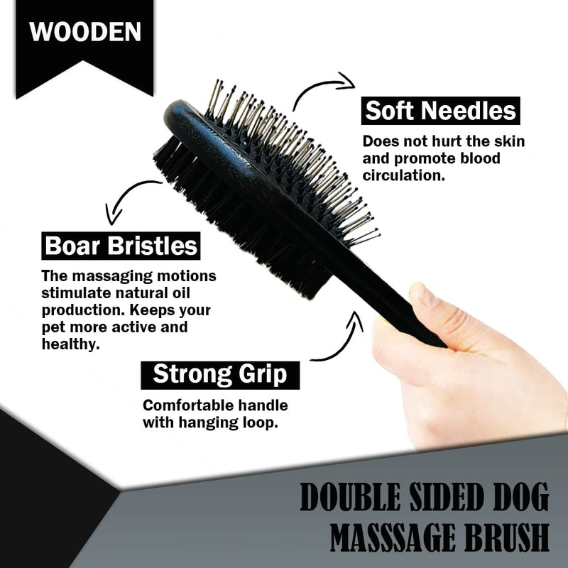 IB KOOT Wooden Dog Brushes for Grooming Double Sided Pet Hair Grooming Brush Professional Dog and Cat Brush for Shedding Ideal for Small and Long Haired Dogs (Black) Black - PawsPlanet Australia