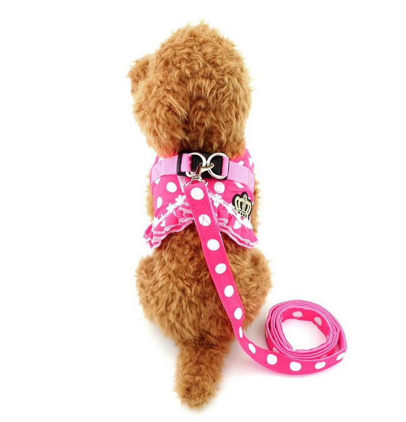 [Australia] - Ranphy Polka Dot Small Dog Cat Harness Girl No Pull Pet Vest Step-in Mesh Jacket with Leash Set Adjustable for Walking Training Hiking S(Chest:12.6") Pink 