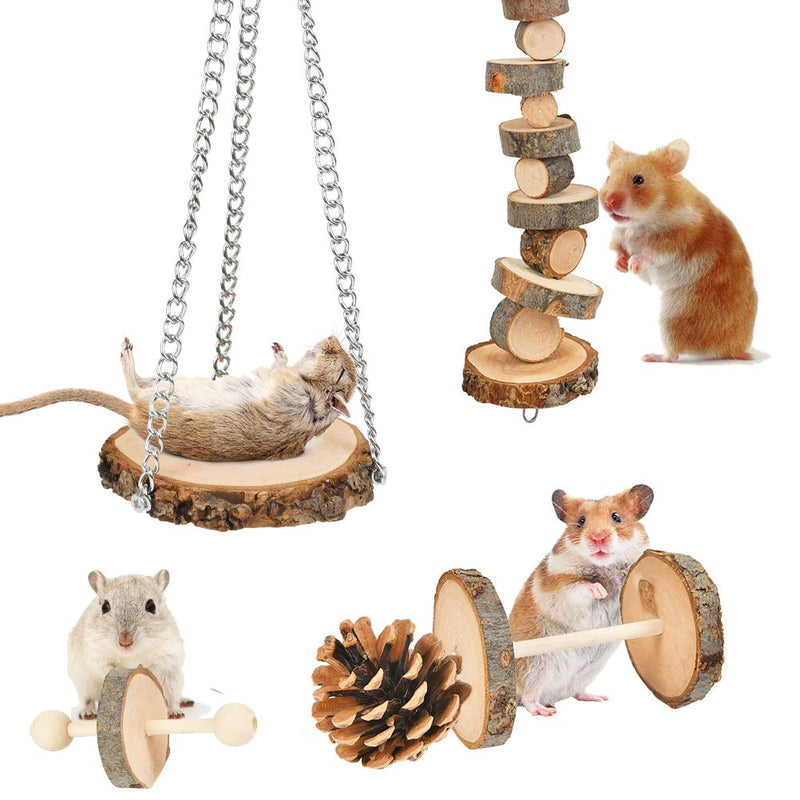 OFNMY Hamster Chew Toys Set of 12 Gerbil Rat Guinea Pig Chinchilla Chew Toys Accessories Playing Molar Supplies,Natural Wooden Dumbbells Exercise Bell Roller Teeth Care Molar Toy - PawsPlanet Australia