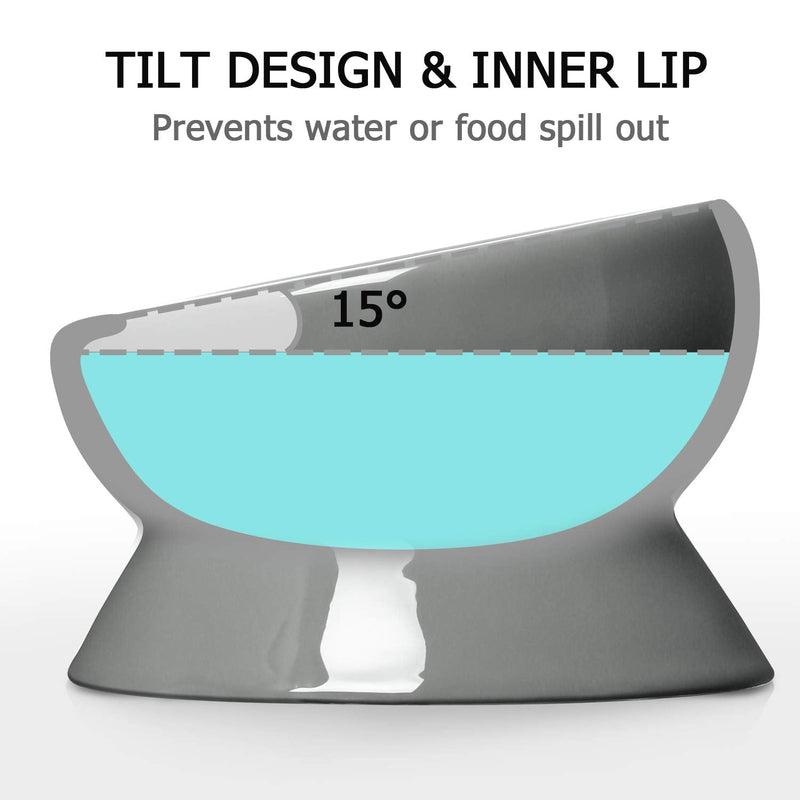 Y YHY Elevated Cat Food Bowl, Raised Pet Food and Water Bowl, Cat and Small Dog Bowl, Tilted Ceramic Cat Water Bowl No Spill,15oz, Dishwasher Safe Grey - PawsPlanet Australia