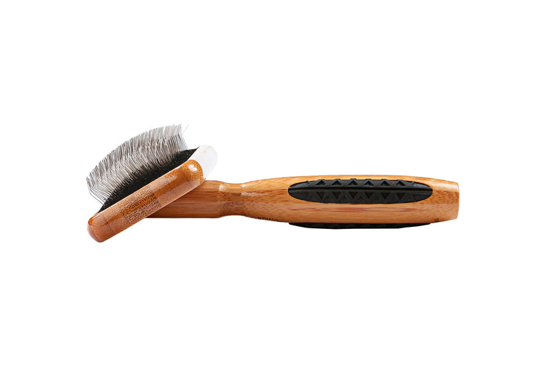 [Australia] - Bass Brushes Medium Slicker Style Pet Brush with Bamboo Wood Handle and Rubber Grips 