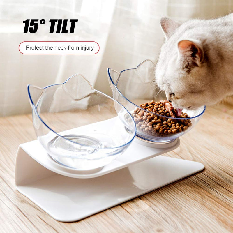 EUNEWR 15° Tilted Cat Food Bowl,Detachable Dish Bowl Raised Stand Transparent Cat Bowls, Raised Cat Bowl for Pet Food and Water Feeder - PawsPlanet Australia