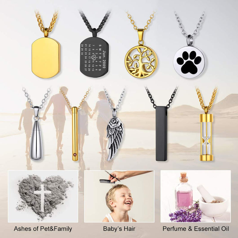 [Australia] - Bar/Hourglass/Angel Wing/Dog Tag/Teardrop/Pet Paw/Special Date Calendar Pendant Urn Necklace For Ashes For Men Women Personalized Cremation Jewelry Waterproof & Rolo Chain 18''+2''(with Gift Box) 03-Black Dog Tag no personalized 