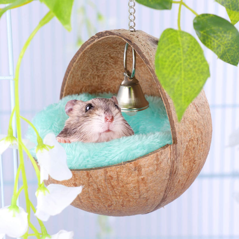 POPETPOP Hamster Nest Hanging Coconut Shell for Birds Warm Sleeping Bed Bird Nest Bird House Resting Place for Hedgehog Squirrel Pig Guinea - PawsPlanet Australia