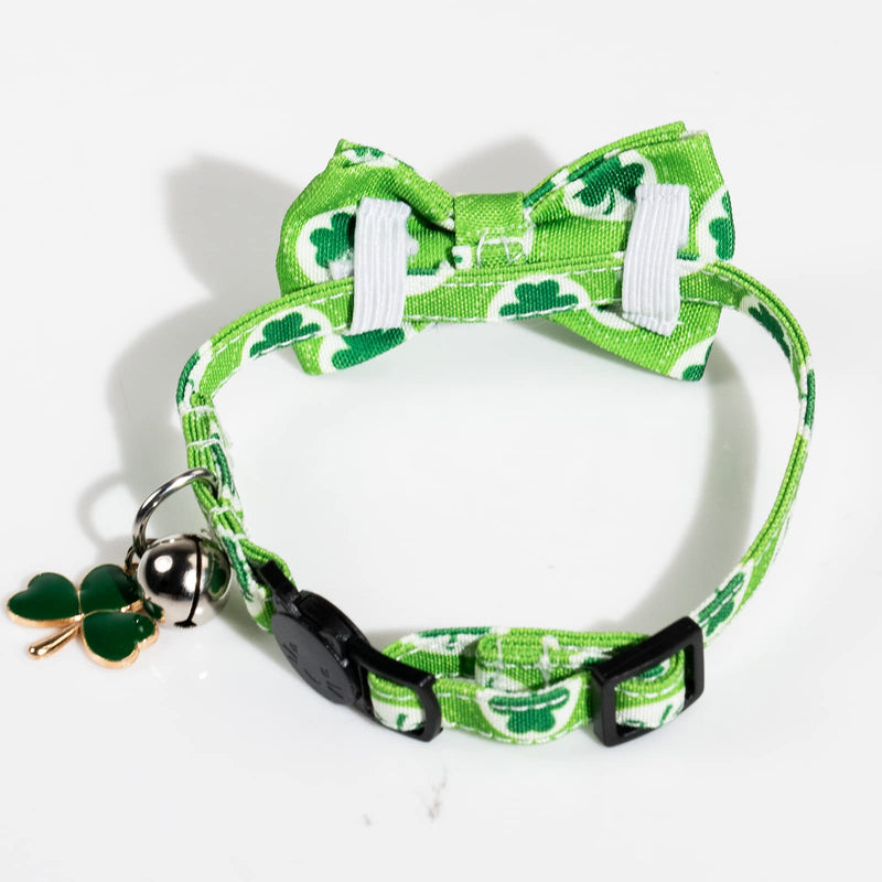 JOYPAWS St. Patrick's Day Cat Collar, Shamrock Clover Design, Delicate Shamrock Charm, Cat Safety Collar with Cute Bow Tie & Bell, Adjustable for Kitty Lucky Irish 7-11" - PawsPlanet Australia