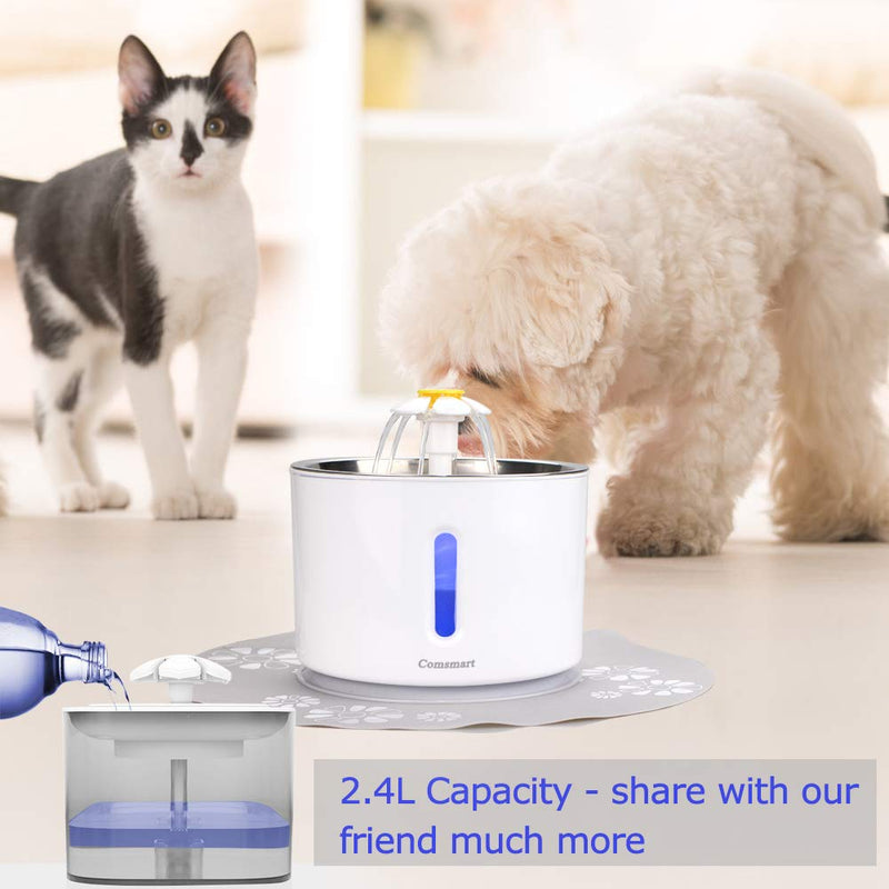 [Australia] - Comsmart Cat Water Fountain, 81oz/2.4L LED Pet Fountain Stainless Steel Automatic Drinking Water Dispenser for Cats, Dogs, Other Pets Grey 