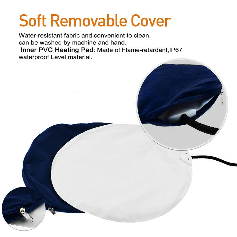 [Australia] - Pet Heating Pad, Electric Heating pad for Cats with Waterproof Adjustable Warming Mat with Chew Resistant Cord, Soft Removable Cover, Overheat Protection Round Blue & Brown Cover 