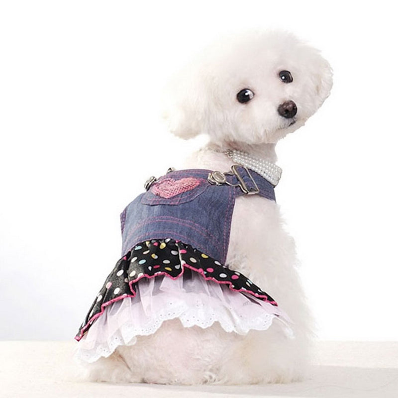 [Australia] - SELMAI Dog Costumes Cowboy Dress Rompers Denim Jumpsuit for Small Puppies Pet Cats Princess Jean Clothes with Pocket Bib Outfits Pleated Tiered Skirt Polka Dots Heart Sequins for Summer S(Back:8.0",Chest:12.5",for 3-4 lbs) 