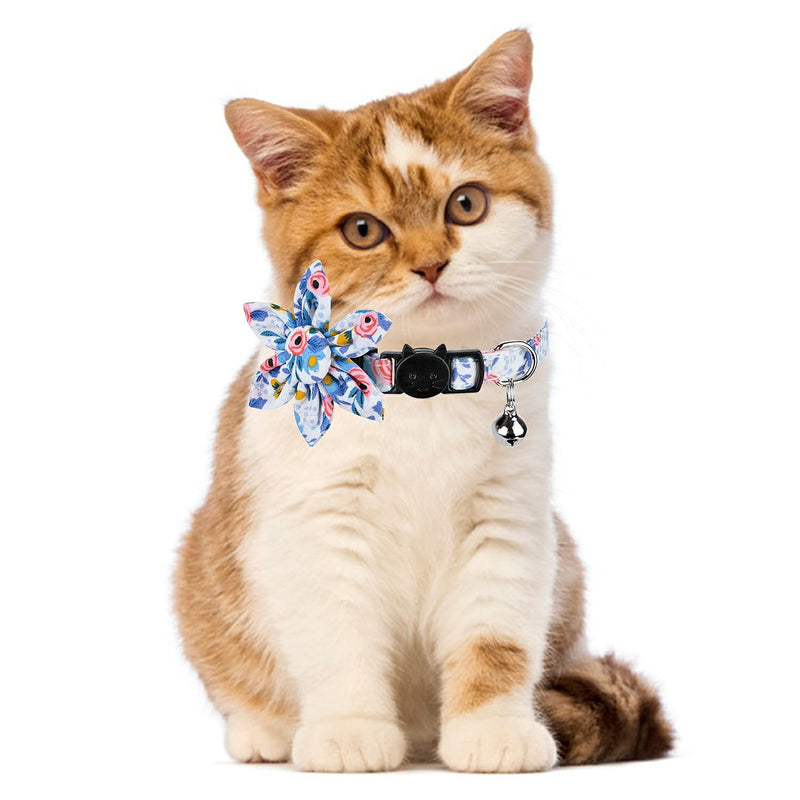 Pet Cat Safety Collar, Breakaway Cat Collar with Bells, Adjustable Cat Collars with Sunflower, Cute and Soft Cat Collars, Cat Collar Accessories for Cat and Small Animals Pets, Blueflower - PawsPlanet Australia