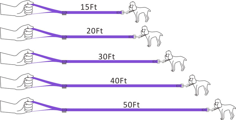 [Australia] - Siumouhoi Dog/Puppy Obedience Recall Training Agility Lead-15 ft 20 ft 30 ft 40 ft 50 ft Long Leash -for Training Leash, Play, Safety, Camping,or Backyard 15Feet Purple 