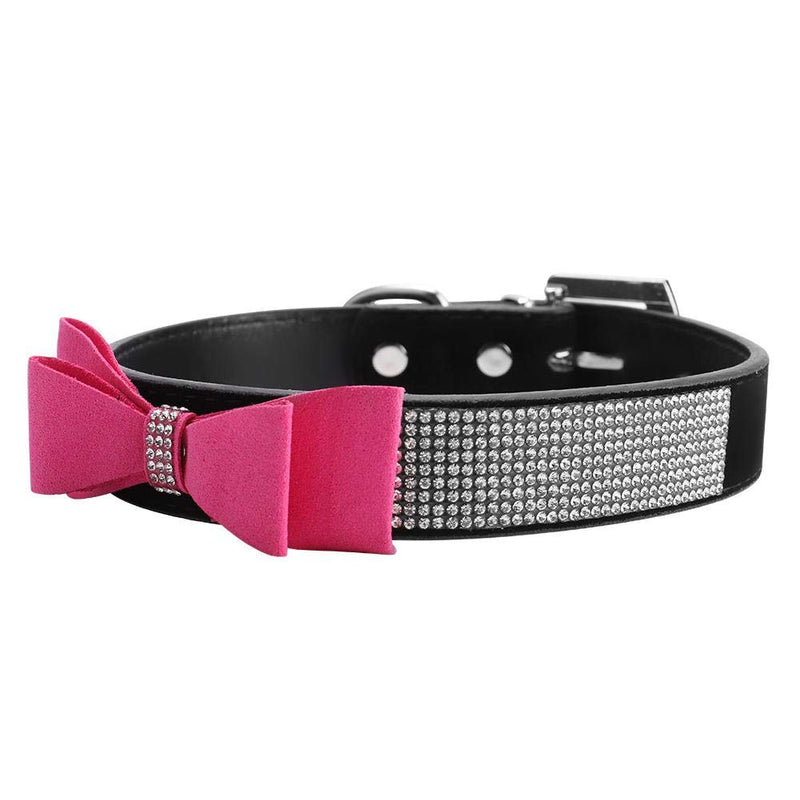 Dog and Cat Collar with Bowtie Crystal Rhinestones Pet Collar Adjustable PU Leather Dog Collar Bowknot Collar for Small Dog Puppy Doggie(S) S - PawsPlanet Australia