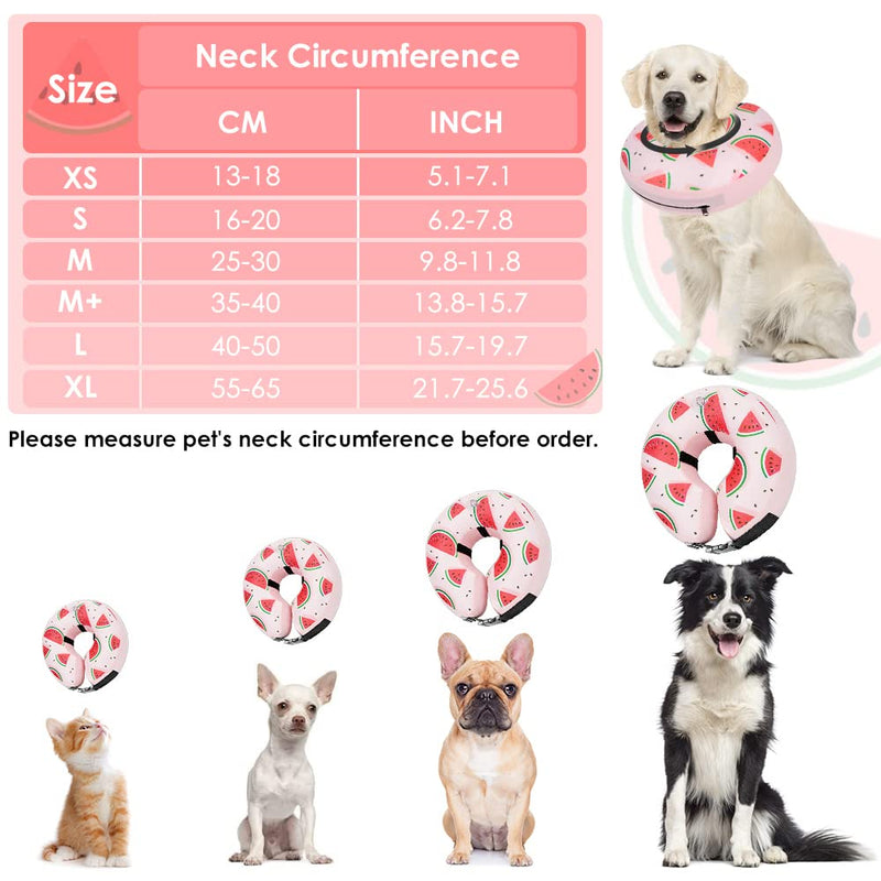 SlowTon Inflatable Dog Cone Collar After Surgery, Soft Adjustable Dog Neck Donut Collar for Small Medium Large Dogs Cats, Pet Recovery Cone E-Collar for Anti-Bite Lick Wound Healing (Watermelon M+) Watermelon Medium+ - PawsPlanet Australia