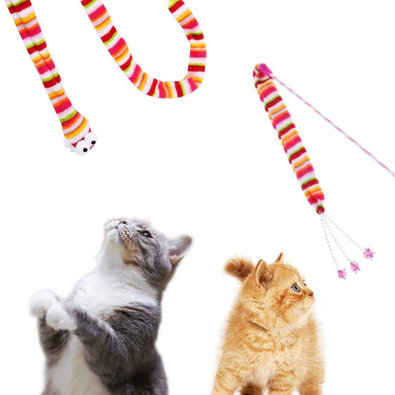 NEKOSUKI Cat Wand Rainbow Toy, 3 Styles Funny Interactive Cat Toys, Cuddly Stuffed Snake Cat Toy on Stick with Bell, Colorful Sounding Toys, Rainbow Ribbon Wand for Kittens Training - PawsPlanet Australia