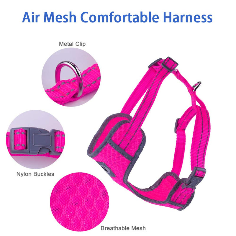 [Australia] - AIR Dog Harness Leash Set, Puppy Leash Harness, No-Choke Dog Harness, Mesh Dog Harness, Comfortable Dog Harness, Plus 4 ft Reflective Dog Leash with Padded Handle S(Neck 9-15 in, Chest 13-20 in) Rose 