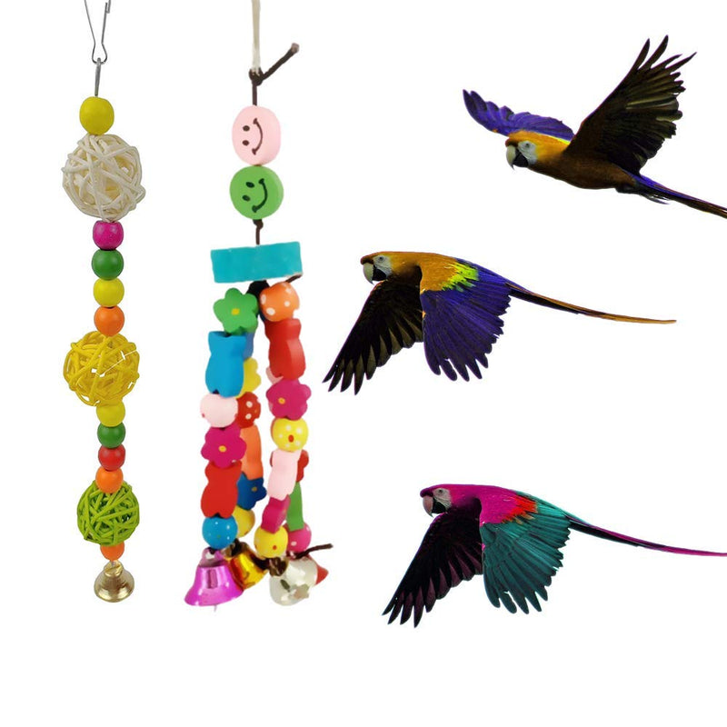 N\A 3Pcs Parrot Chew Toys Colorful Natural Wooden Hanging Bite Toys with Bells Wooden Hanging Swing Toy for Bird Cage Accessories Small Parakeet Cages Decorative Accessories - PawsPlanet Australia