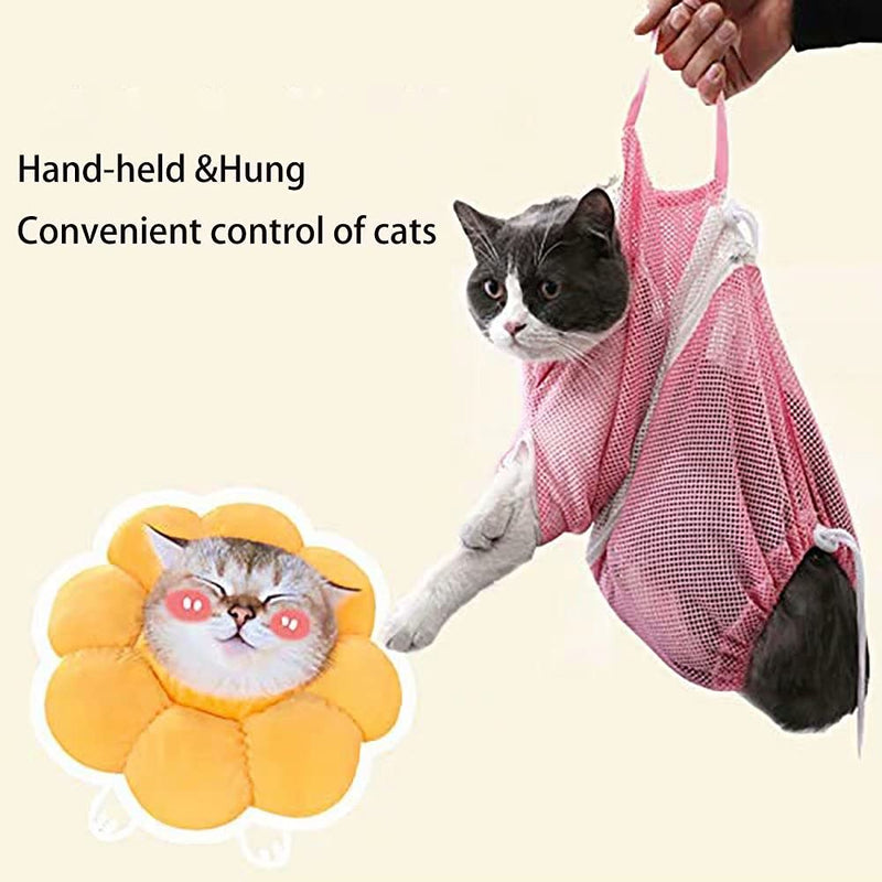 U/C Cat Bathing Bag, Cat Shower Net Bag, Cat Cleaning Shower Bag- Adjustable Anti-Bite and Anti-Scratch Restraint Cat Grooming Bag for Bathing, Nail Trimming, Ears Clean, Keep Pet Calm PIink - PawsPlanet Australia