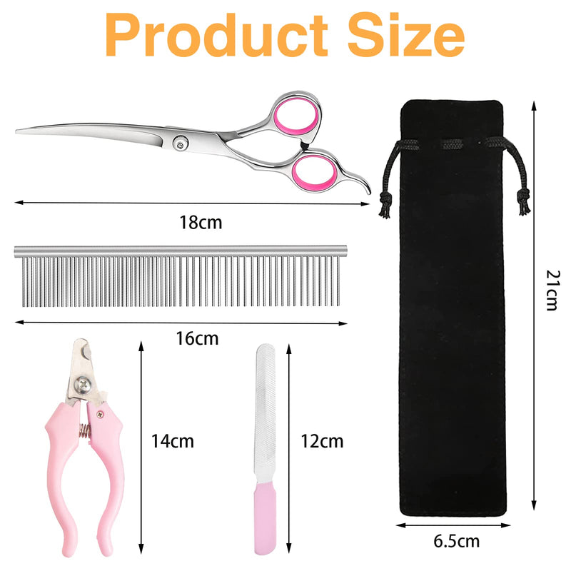 Forbici Toelettatura Cani 4 pezzi Per Cani Pet Scissors Dog Grooming Curve Toelettatura Forbici Cani kit forbici Gatti Forbici Acciaio Inossidabile Up Curved 1 Pettine Per Cani 1 Custodia Per Forbici - PawsPlanet Australia